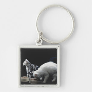 Katten met kom van voedsel sleutelhanger