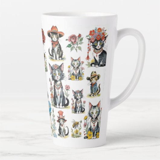 Katten met Petten en bloemen Latte Mok (Rechts)