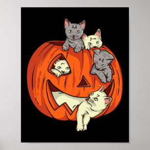 Katten met pompoen, gekarfd Jack O Lantern Cat Hal Poster