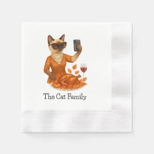 Katten met pompoentaart voor Thanksgiving-feest Servet