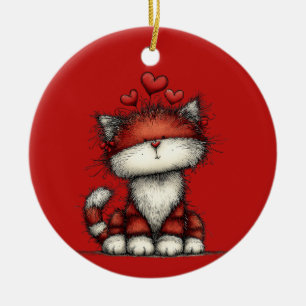 Katten met Rode Harten Schattig en Leuk Keramisch Ornament