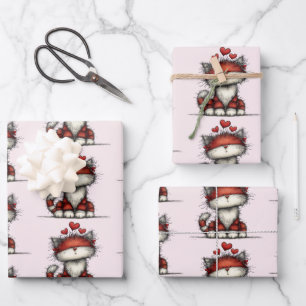 Katten met rode liefdesharten Cute en leuke patroo Inpakpapier Vel