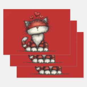 Katten met rode liefdesharten Schattig en grappig Inpakpapier Vel