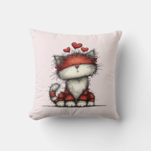 Katten met Rode Liefdesharten Schattig en Grappig Kussen