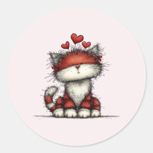 Katten met Rode Liefdesharten Schattig en Grappig Ronde Sticker