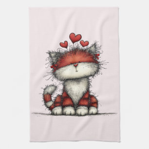 Katten met rode liefdesharten Schattig en grappig Theedoek