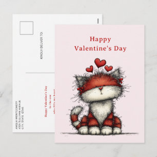 Katten met Rode Liefdesharten Schattig Leuk Valent Feestdagenkaart