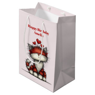 Katten met Rode Liefdesharten Schattige en Grappig Medium Cadeauzakje