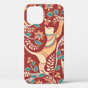 Katten met sierplanten, takken met bloemen en blad iPhone 12 hoesje