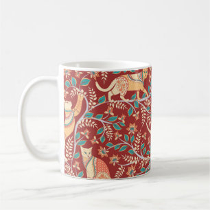 Katten met sierplanten, takken met bloemen en blad koffiemok