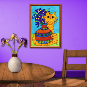 Katten met stijgingen in Talavera Vase Poster