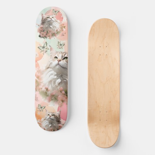 Katten met Vlinders Roze en Pastels Skateboard (Voorkant)