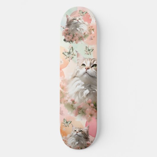 Katten met Vlinders Roze en Pastels Skateboard (Voorkant)