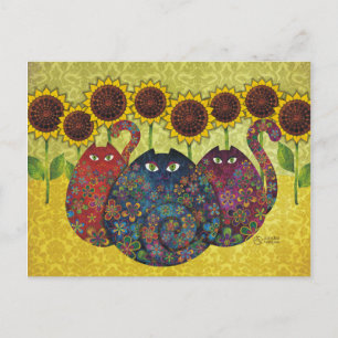 Katten met zonnebloemen Briefkaart TBA
