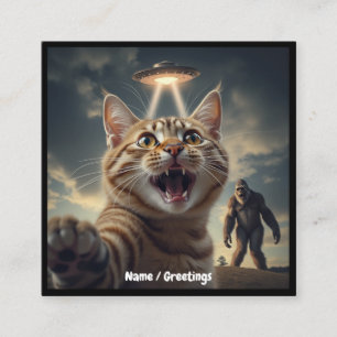 Katten nemen selfie met UFO en Bigfoot Grappig Cad Vierkante Visitekaartje