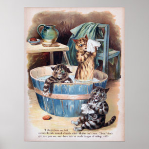 Katten Ochtendbad, Louis Wain Poster