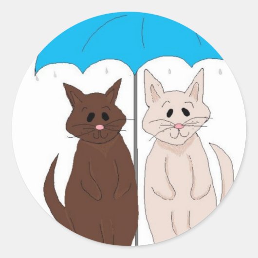 Katten onder een paraplu ronde sticker (Voorkant)