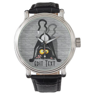 Katten Ondersteboven Grappige Cartoon Karakter Horloge