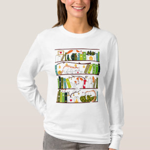 Katten op boekenplank, kat en boekenboekje t-shirt