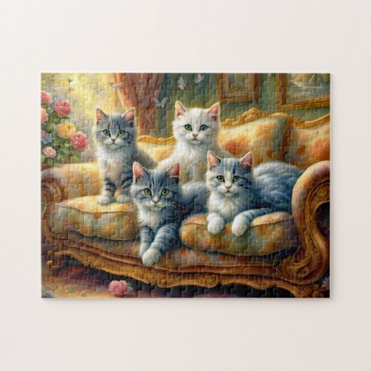 Katten op de bank - leuke scène in  look legpuzzel (Horizontaal)