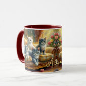 Katten op de bank - leuke scène in  look mok (Voorkant links)