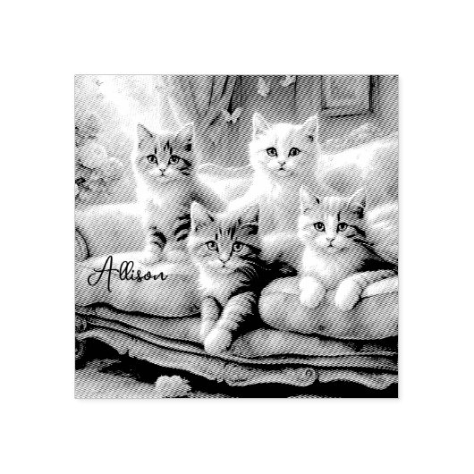 Katten op de bank - leuke scène in  look 	rubberstempel (Afrduk)