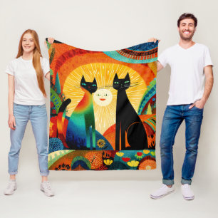 Katten op een heldere en kleurrijke achtergrond, fleece deken