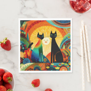Katten op een heldere en kleurrijke achtergrond, servet
