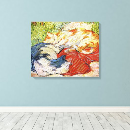 Katten op een rode doek, Franz Marc Canvas Afdruk (Insitu (Houten vloer))