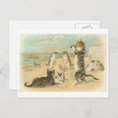 "Katten op het strand" Vintage Briefkaart (Voorkant / Achterkant)