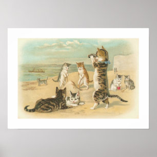 "Katten op het strand " - Vintage Poster