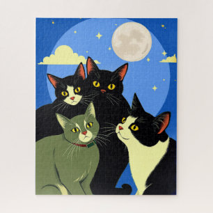 Katten op jacht naar volle maan legpuzzel