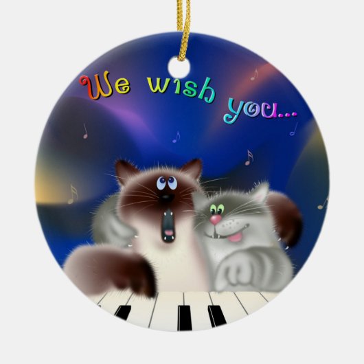 Katten op Piano Keramisch Ornament (Voorkant)