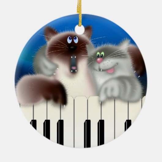 Katten op Piano Keramisch Ornament (Achterkant)
