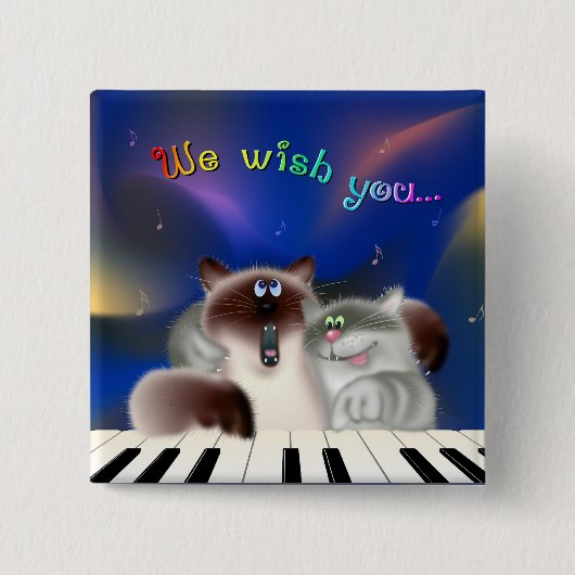 Katten op Piano Vierkante Button 5,1 Cm (Voorkant)