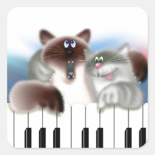 Katten op Piano Vierkante Sticker