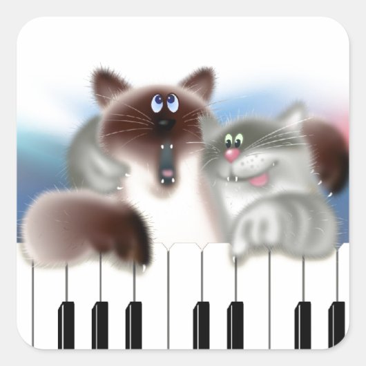 Katten op Piano Vierkante Sticker (Voorkant)