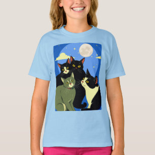 Katten op rooftocht onder de volle maan t-shirt