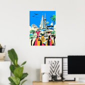 Katten op vakantie bezoeken de toekomst poster (Thuiskantoor)