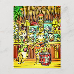 Katten op vakantie op een eiland in een Tiki Bar Briefkaart