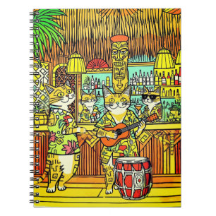 Katten op vakantie op een eiland in een Tiki Bar Notitieboek
