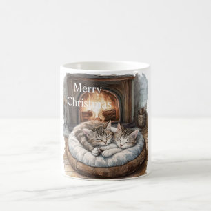 Katten Open Haard Kerstmis Koffiemok