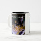 "Katten overdrijven de gewone" koffie-Mok Tweekleurige Koffiemok (Voorkant links)