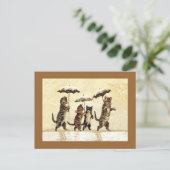 katten paraplu's sneeuw briefkaart (Staand voorkant)