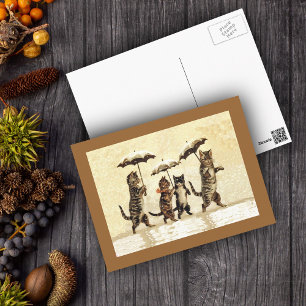  katten paraplu's sneeuw briefkaart