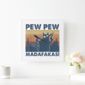 katten Pew Pew Madafakas Funny Crazy Cat Vierkante Klok (Huis)