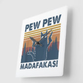 katten Pew Pew Madafakas Funny Crazy Cat Vierkante Klok (Hoek)