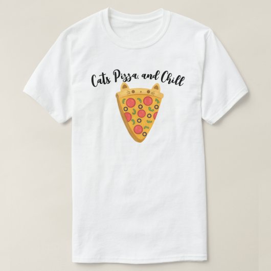 Katten, pizza en chillen t-shirt (Design voorkant)