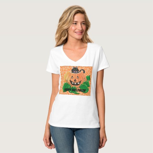 Katten pompoen T-shirt (Voorkant volledig)