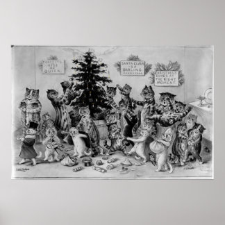 Katten Poster met kerstbomen die decorberen